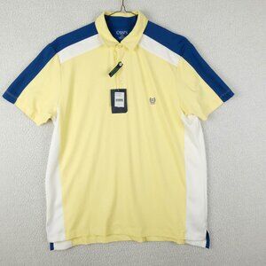 Chaps Golf Polo Mens Large Blue Yellow Pale Banana Performance Athletic
